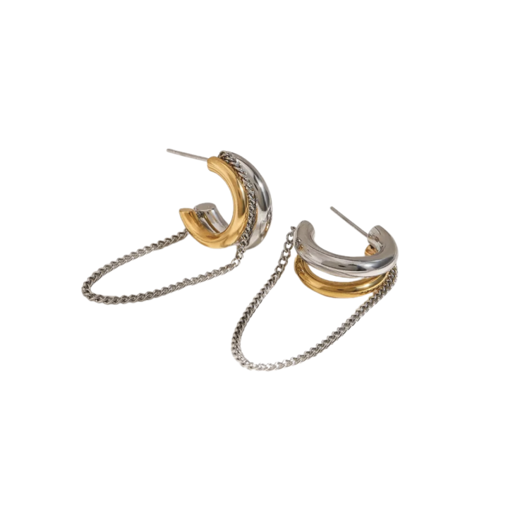 Aretes Cadena Colgante Bicolor