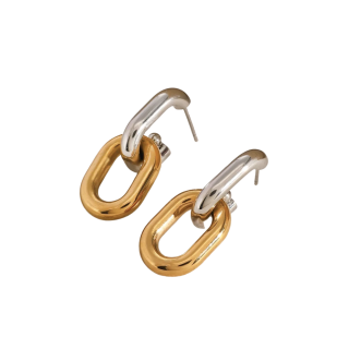 Aretes Doble Eslabón Bicolor