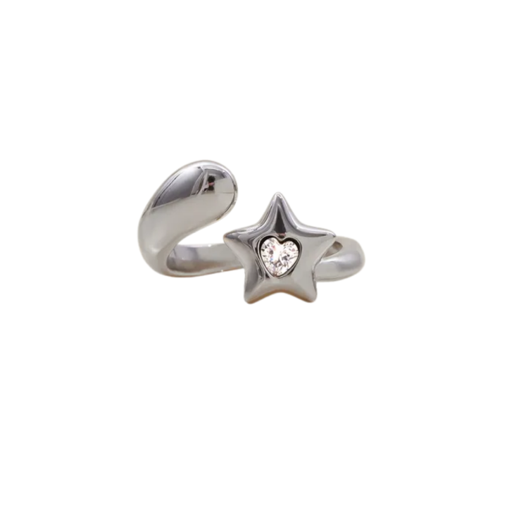 Anillo Estrella con Brillo Plateado