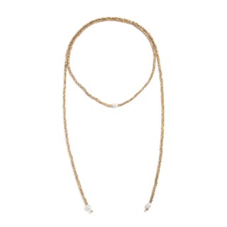 Collar Lazo Dorado con Perlas