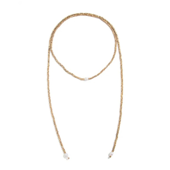 Collar Lazo Dorado con Perlas