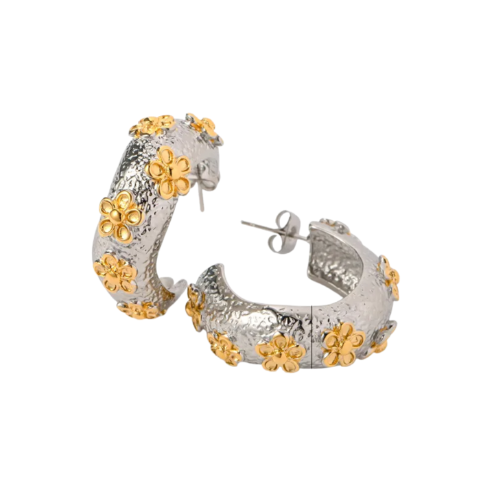 Aretes Chunky  Flores Bicolor